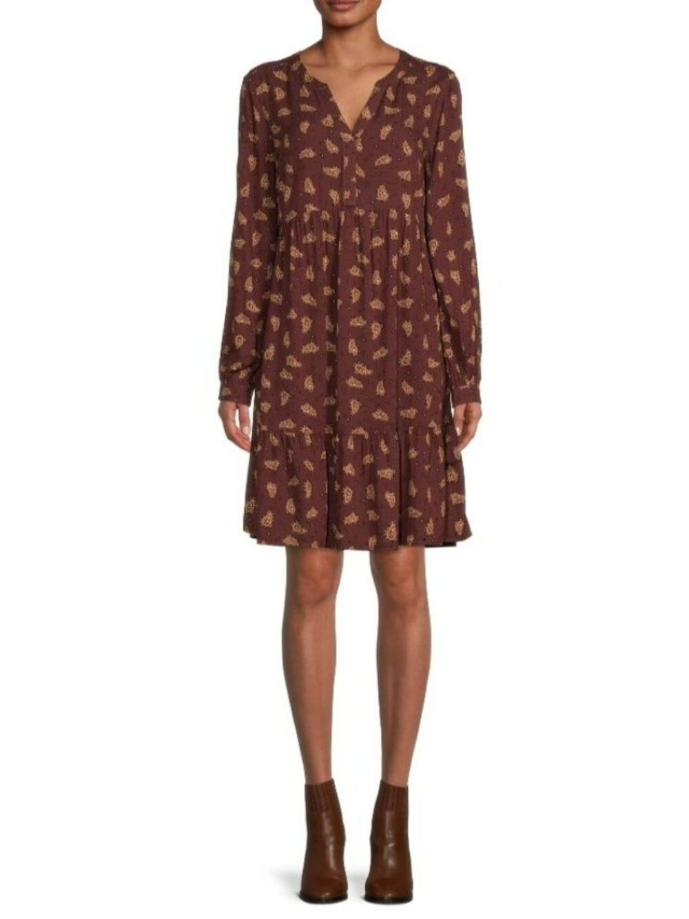 Beachlunchlounge Paisley Print Long Sleeve Boho Tunic Dress XL